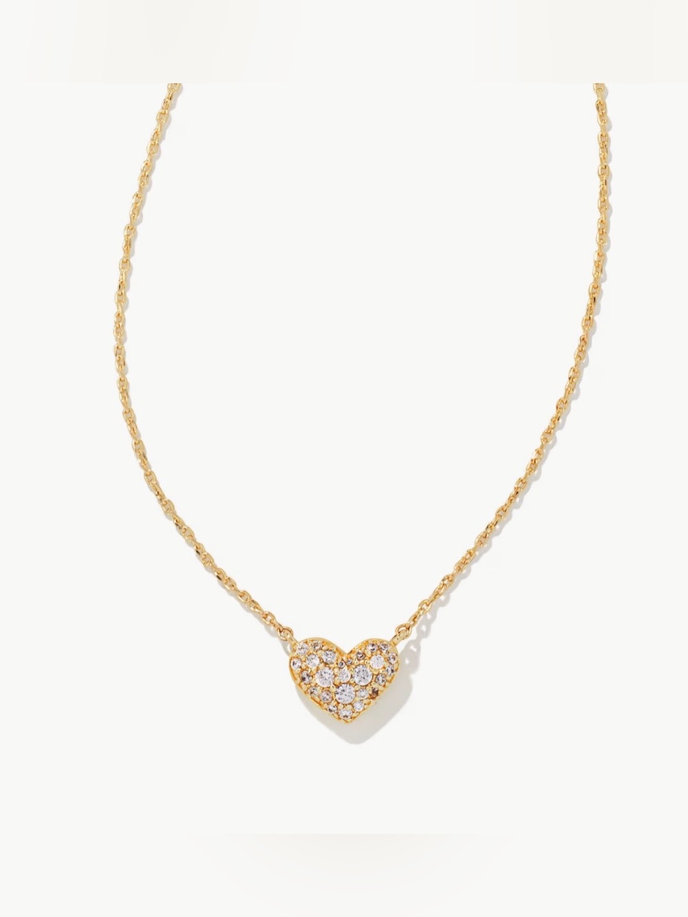 Kendra Scott Ari Gold Pave Crystal Heart Necklace in White CZ